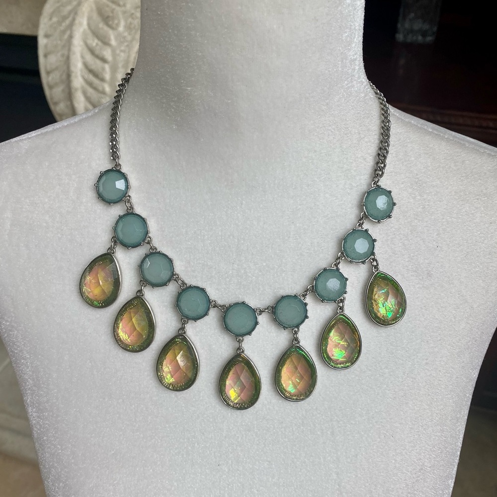 Blue & Green Iridescent Foil Tear Drop Necklace